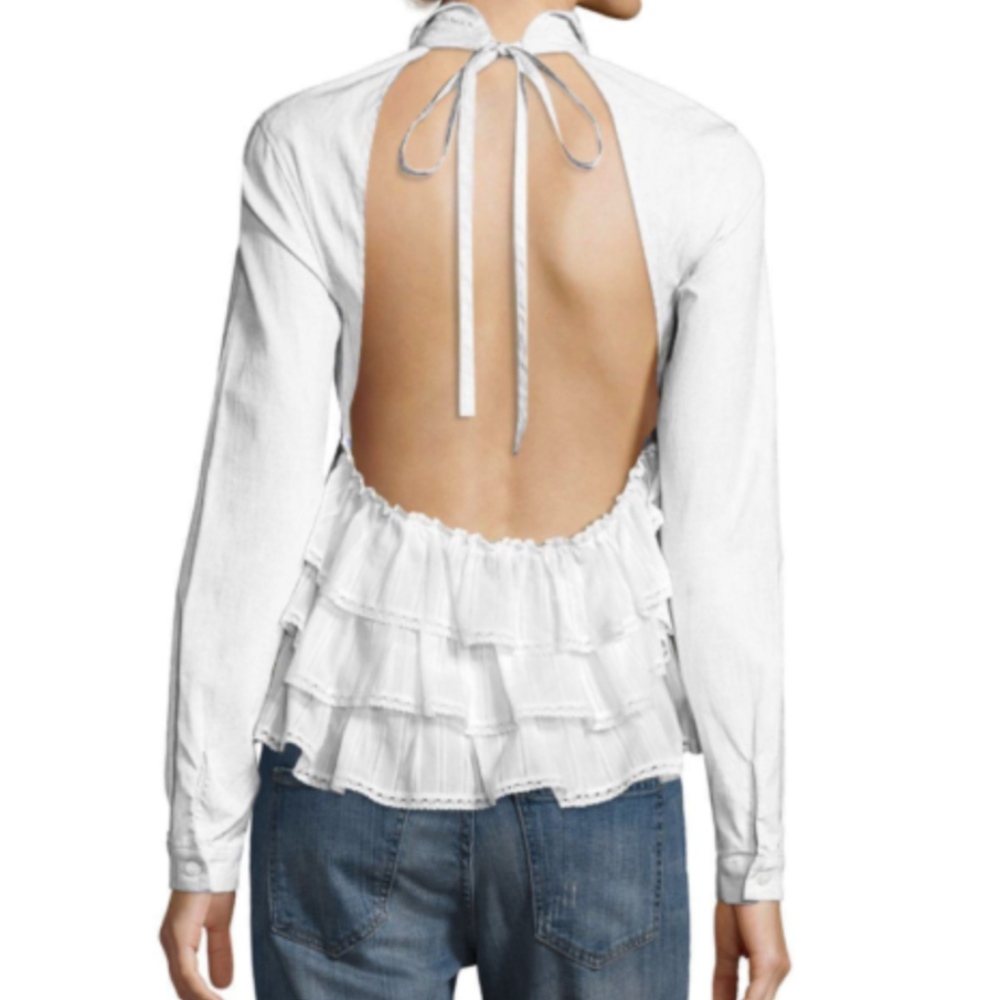 Sandy Liang Fawn Ruffle Open Back Shirt White sz 8